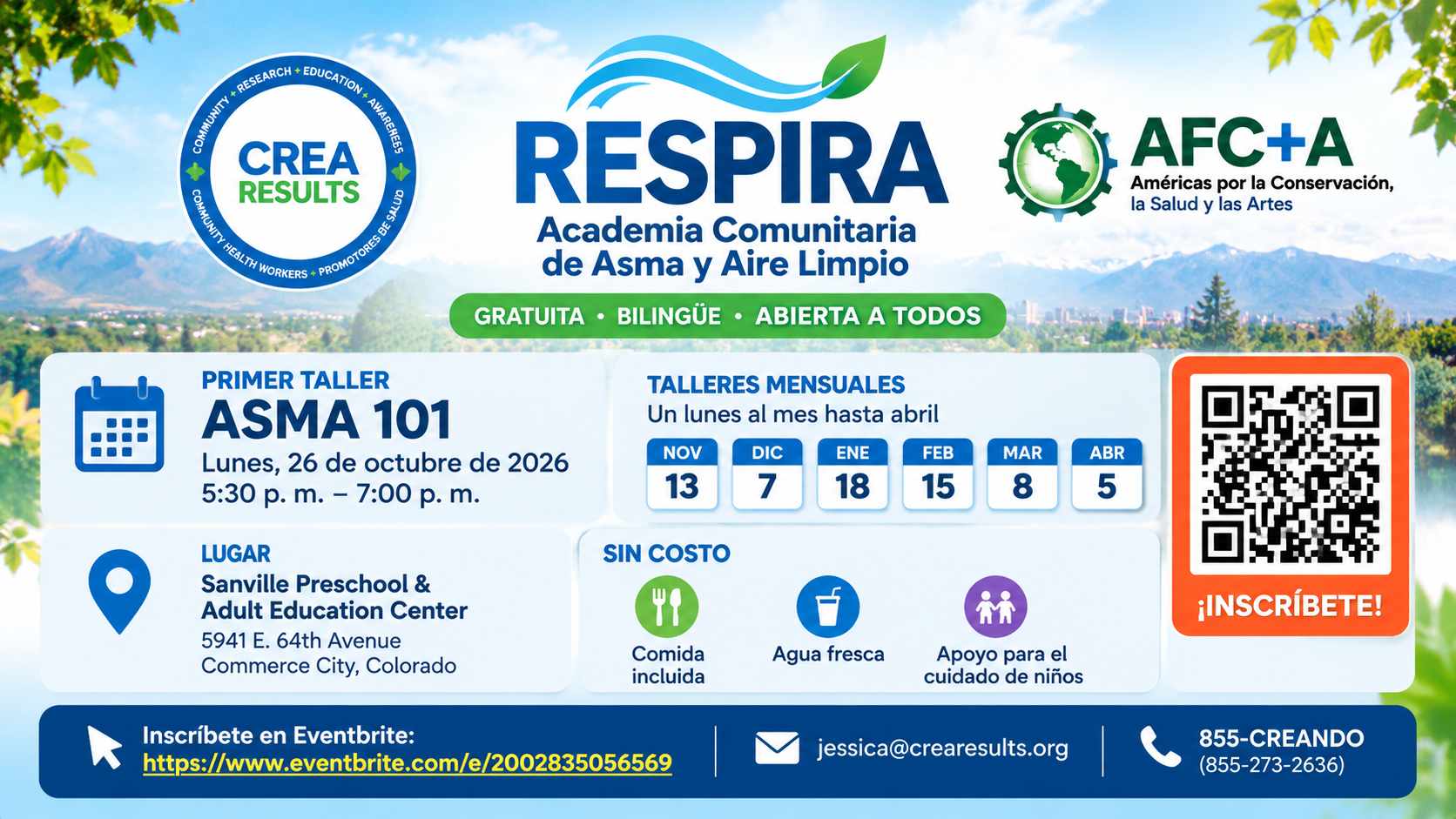 Volante RESPIRA con fechas, lugar y código QR